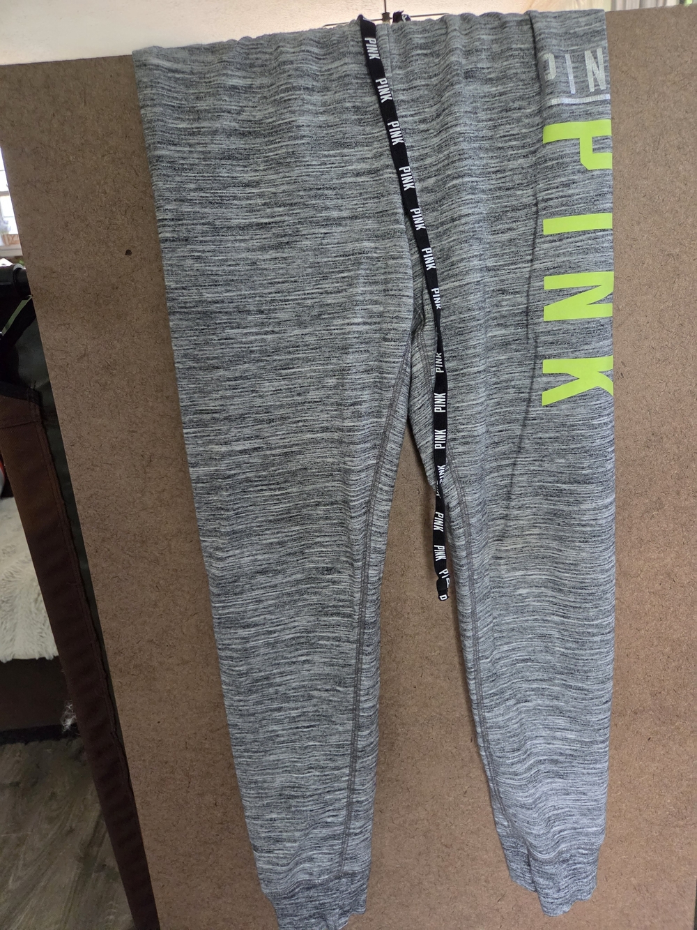 PINK Victoria's Secret Gray Jogger Sweatpants with Neon Green Logo